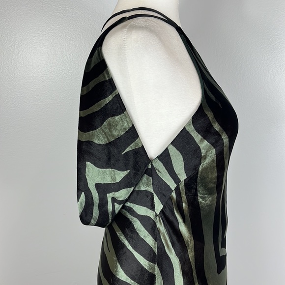 Michelle Mason Silk & Velvet Green Black Zebra Print Dress, Mob Wife Aesthetic - Picture 10 of 16